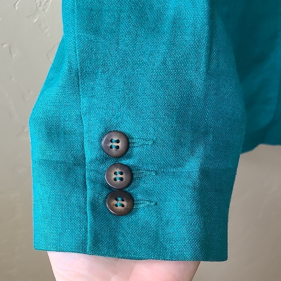 Liz Claiborne Vintage 100% Linen Blue Double-Breasted Blazer Jacket Size 12 - Picture 7 of 15